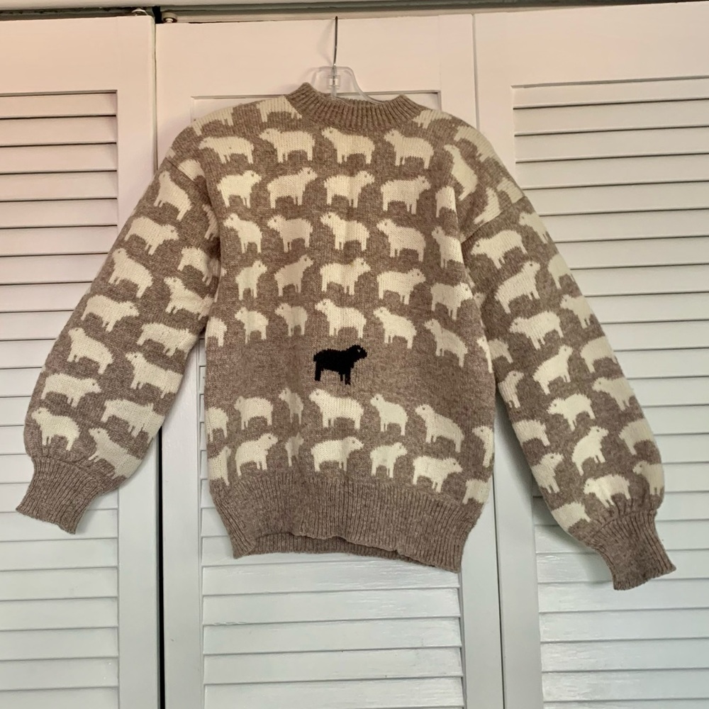 Vintage Princess Diana-inspired 100% wool black sheep sweater custom made